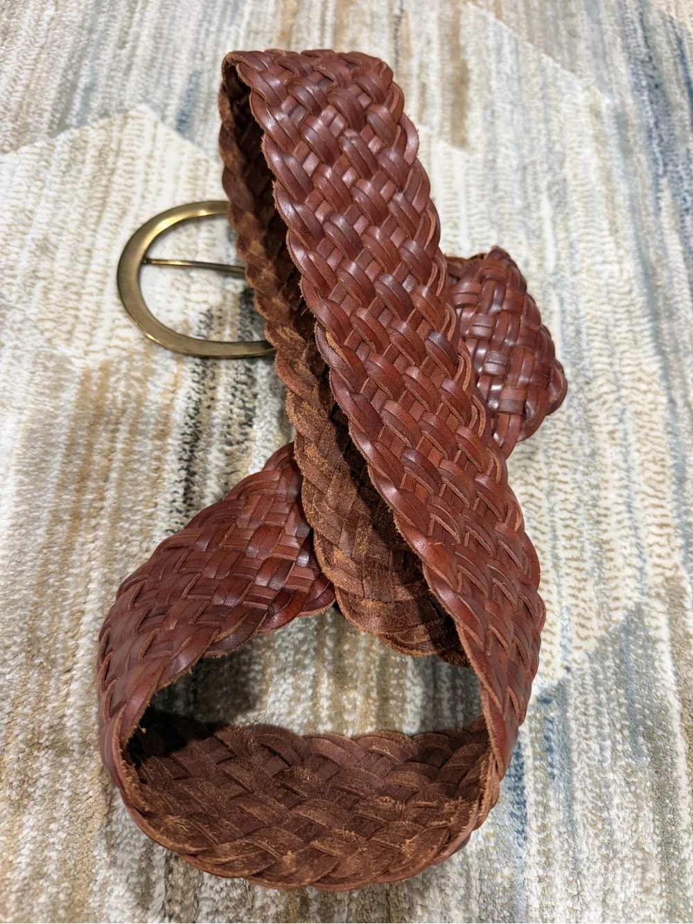 Express Braided Leather Belt in Brown with Brass Buckle